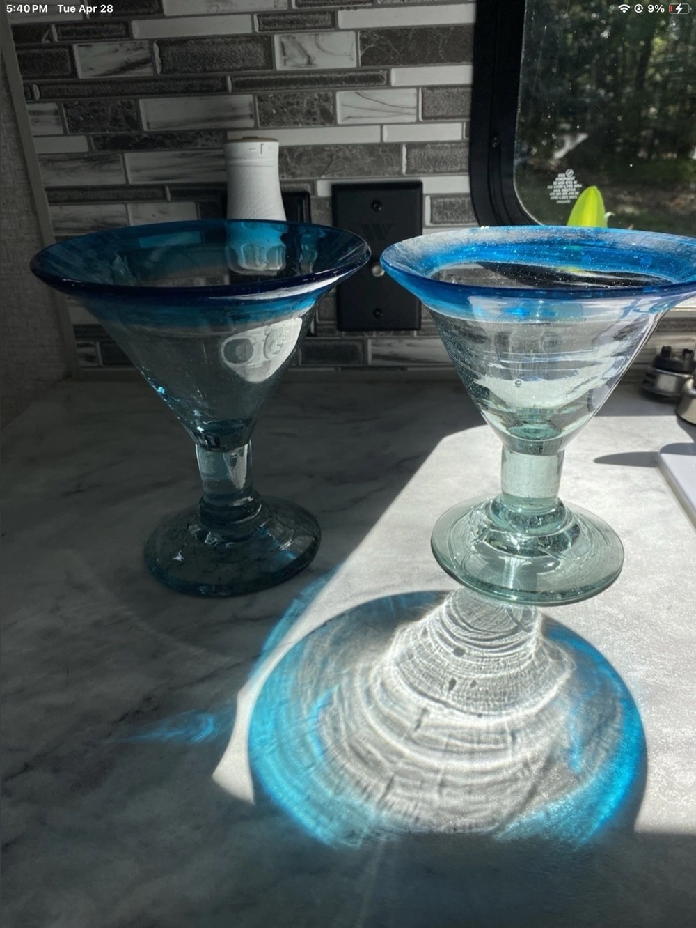 Handblown Blue Rim Margarita Glasses - Set of 2